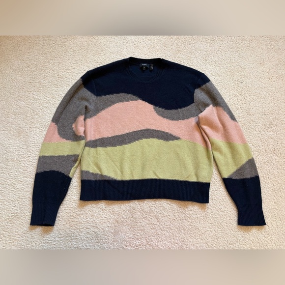 Theory Sweaters - Theory 100% cashmere intarsia sweater, cozy, abstract, waves, lightweight, sz M